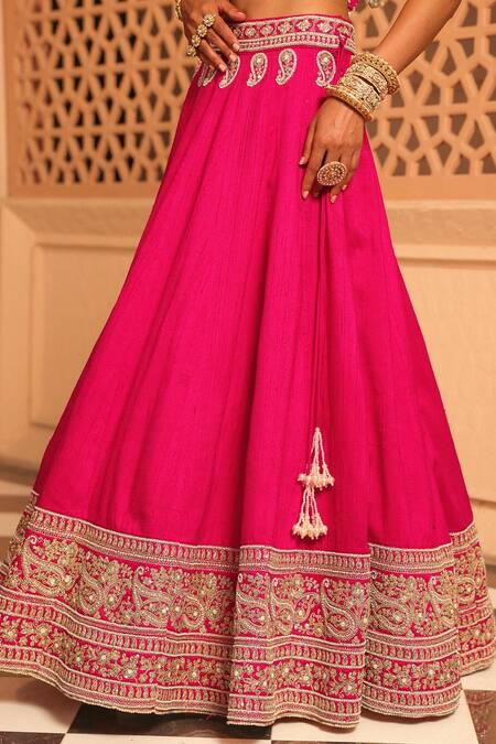 Buy_Sheetal Batra_Pink , , Pearls, Embroidery Ilma Paisley Lehenga Set _Online_at_Aza_Fashions