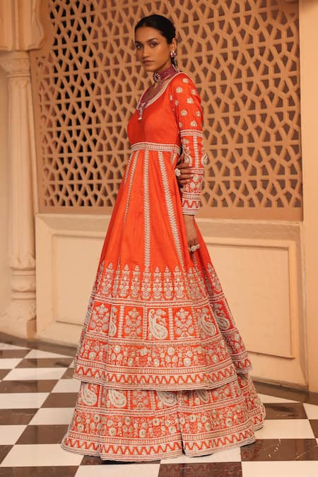 Sheetal Batra Orange Organza, Rayon, Pearls, Mariyah Paisley Anarkali And Lehenga Set at Aza Fashions Sheetal Batra_Orange Organza, Rayon, Pearls, Mariyah Paisley Anarkali And Lehenga Set _at_Aza_Fashions