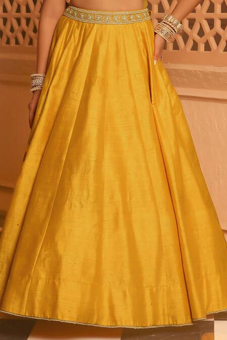 Buy_Sheetal Batra_Yellow Organza, Pearls, Embroidery Mazhum Floral Blouse And Lehenga Set 