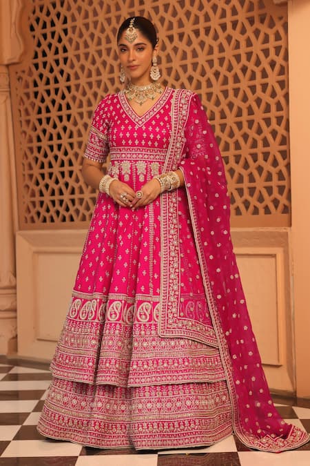 Sheetal Batra Naila Floral Butti Embroidered Bridal Anarkali Lehenga Set 