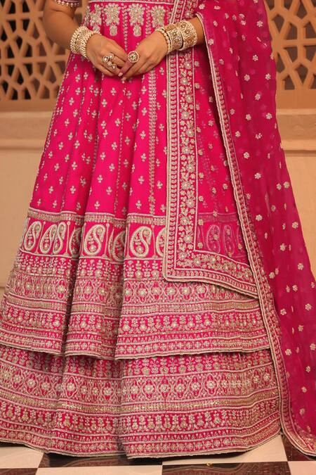 Sheetal Batra_Pink Silk, Net Embroidery Naila Floral Butti Bridal Anarkali Lehenga Set _Online_at_Aza_Fashions