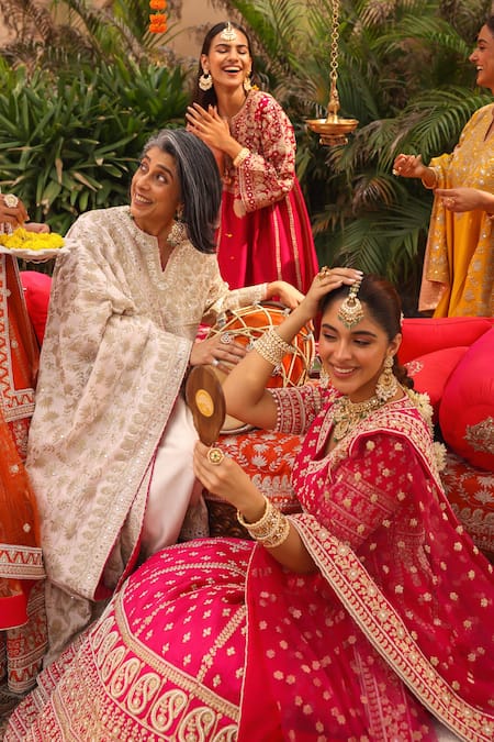 Shop_Sheetal Batra_Pink Silk, Net Embroidery Naila Floral Butti Bridal Anarkali Lehenga Set 