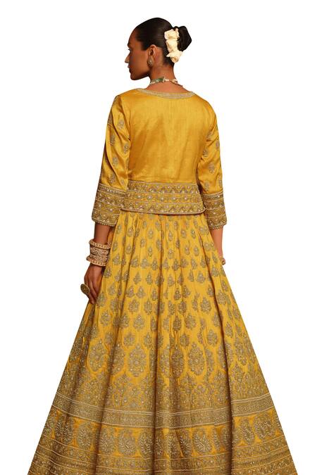 Buy Sheetal Batra Yellow Silk, Net Pearls, Zari, Noorali Floral Butti Bridal Lehenga Set Buy_Sheetal Batra_Yellow Silk, Net Pearls, Zari, Noorali Floral Butti Bridal Lehenga Set