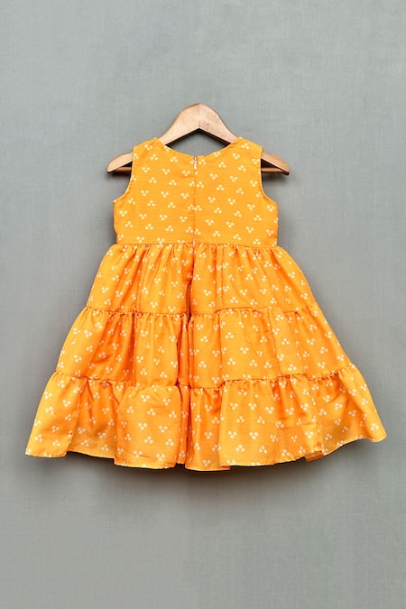 Shop Label Neeti Yellow Muslin, Cotton Sequins Embroidered Yoke Bandhani Print Dress at Aza Fashions Shop_Label Neeti_Yellow Muslin, Cotton Sequins Embroidered Yoke Bandhani Print Dress _at_Aza_Fashions