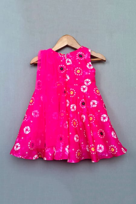 Shop Label Neeti Pink Net, Muslin, Cotton Pearls Tie-dye Detailed Dress at Aza Fashions Shop_Label Neeti_Pink Net, Muslin, Cotton Pearls Tie-dye Detailed Dress _at_Aza_Fashions