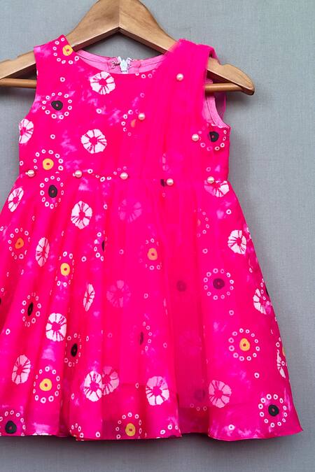 Label Neeti Pink Net, Muslin, Cotton Pearls Tie-dye Detailed Dress Online at Aza Fashions Label Neeti_Pink Net, Muslin, Cotton Pearls Tie-dye Detailed Dress _Online_at_Aza_Fashions