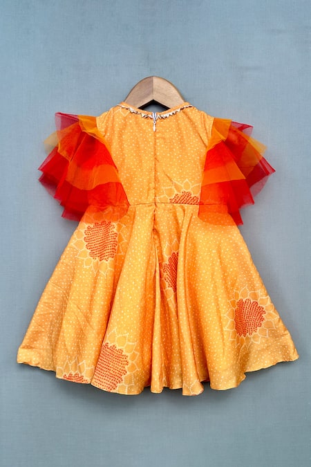 Shop Label Neeti Yellow Net, Muslin, Cotton Embroidery Floral Yoke Dress at Aza Fashions Shop_Label Neeti_Yellow Net, Muslin, Cotton Embroidery Floral Yoke Dress _at_Aza_Fashions