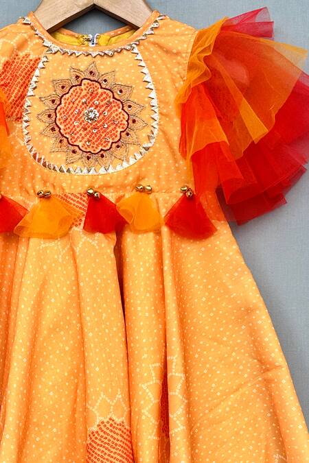 Label Neeti Yellow Net, Muslin, Cotton Embroidery Floral Yoke Dress Online at Aza Fashions Label Neeti_Yellow Net, Muslin, Cotton Embroidery Floral Yoke Dress _Online_at_Aza_Fashions