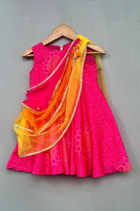 Label Neeti Pink Muslin Printed Bandhej Dress 