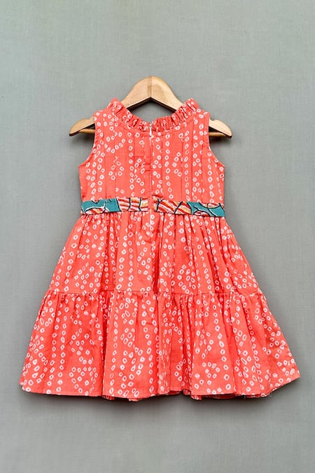 Shop_Label Neeti_Peach Cotton Bandhej Print Dress _at_Aza_Fashions