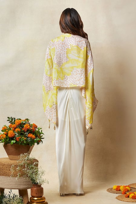 Vedika M Abstract Print Kaftan With Draped Skirt 