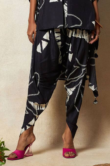 Shop Vedika M Black Silk Zari, Embroidery Round Neck Printed Kaftan Top And Pant Set Online at Aza Fashions Shop_Vedika M_Black Silk Zari, Embroidery Round Neck Printed Kaftan Top And Pant Set _Online_at_Aza_Fashions