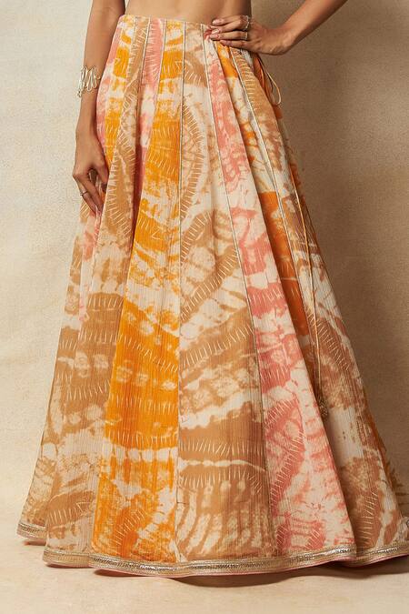 Shop Vedika M Multi Color Silk Zari Plunge Neck Abstract Bandhani Print Lehenga Set Online at Aza Fashions Shop_Vedika M_Multi Color Silk Zari Plunge Neck Abstract Bandhani Print Lehenga Set _Online_at_Aza_Fashions