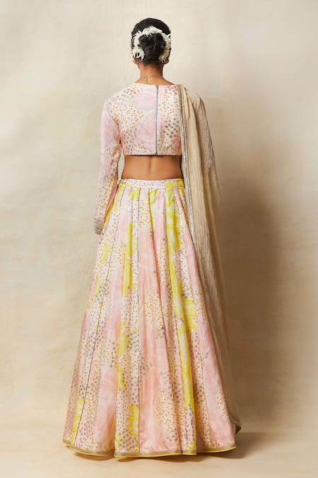 Shop_Vedika M_Multi Color , Organza Zari, Embroidery Sweetheart Panelled Lehenga Set _at_Aza_Fashions