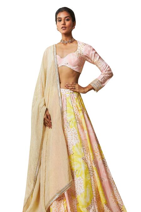 Buy_Vedika M_Multi Color , Organza Zari, Embroidery Sweetheart Panelled Lehenga Set _Online_at_Aza_Fashions