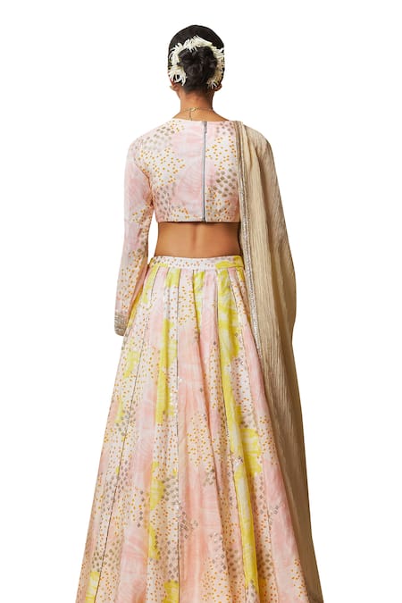 Shop_Vedika M_Multi Color , Organza Zari, Embroidery Sweetheart Panelled Lehenga Set _Online_at_Aza_Fashions