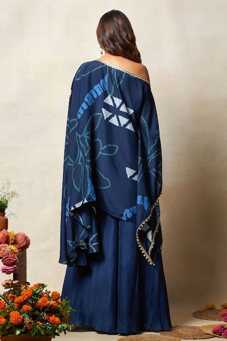 Shop Vedika M Blue Silk Zari One Shoulder Printed Tunic And Pant Set at Aza Fashions Shop_Vedika M_Blue Silk Zari One Shoulder Printed Tunic And Pant Set _at_Aza_Fashions