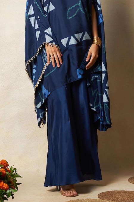 Buy Vedika M Blue Silk Zari One Shoulder Printed Tunic And Pant Set Online at Aza Fashions Buy_Vedika M_Blue Silk Zari One Shoulder Printed Tunic And Pant Set _Online_at_Aza_Fashions