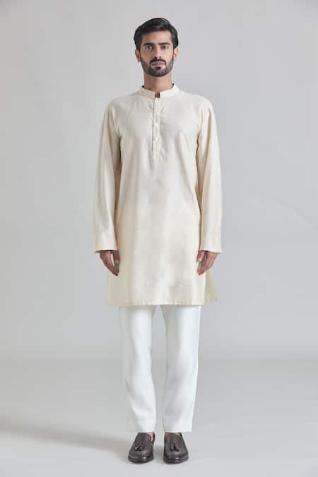 Priti Sahni_Ivory Cotton, Silk Sequins, Embroidery Lucknowi Thread Sherwani Set _Online_at_Aza_Fashions