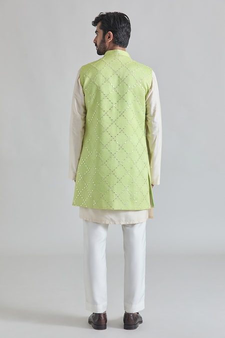 Priti Sahni Mirror Embroidered Bundi & Kurta Set 