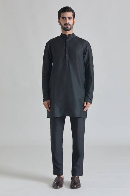 Priti Sahni_Black Organza, Cotton, Silk Floral Hand Painted Bundi Set _Online_at_Aza_Fashions