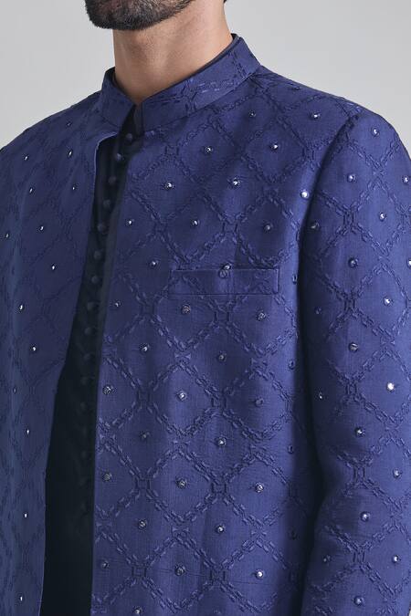 Buy Priti Sahni Blue Silk Mirrors, Embroidery Sherwani Set Online at Aza Fashions Buy_Priti Sahni_Blue Silk Mirrors, Embroidery Sherwani Set _Online_at_Aza_Fashions