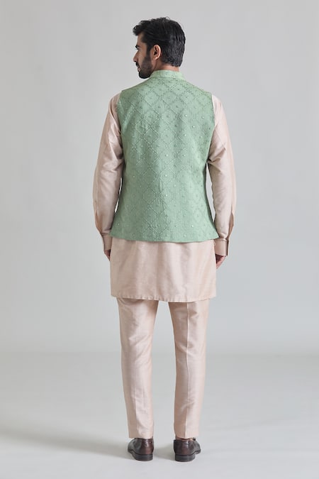 Priti Sahni Checkered Mirror Embroidered Bundi Set 