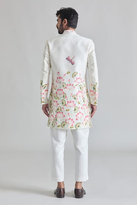 Priti Sahni Lotus Hand Painted Sherwani Set 