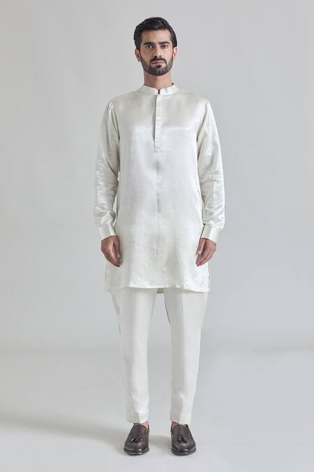 Priti Sahni Ivory Linen, Tissue Embroidery Flower Hand Painted Bundi And Kurta Set Online at Aza Fashions Priti Sahni_Ivory Linen, Tissue Embroidery Flower Hand Painted Bundi And Kurta Set _Online_at_Aza_Fashions