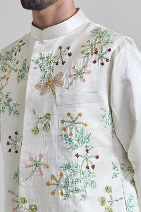 Buy Priti Sahni Ivory Linen, Tissue Embroidery Flower Hand Painted Bundi And Kurta Set Online at Aza Fashions Buy_Priti Sahni_Ivory Linen, Tissue Embroidery Flower Hand Painted Bundi And Kurta Set _Online_at_Aza_Fashions