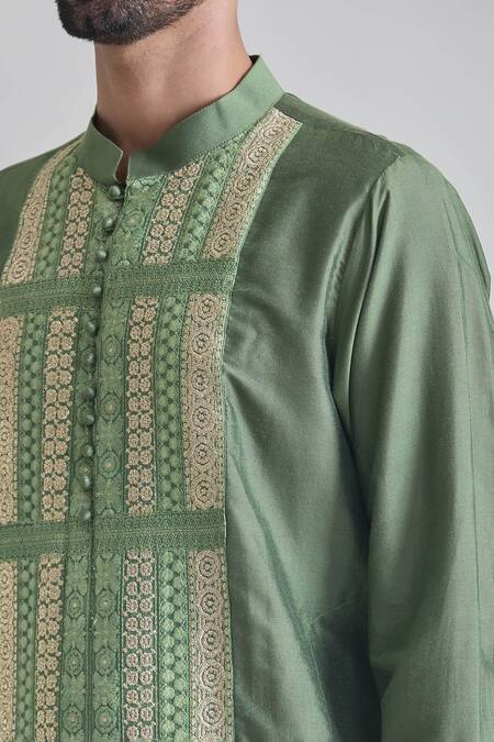 Shop Priti Sahni Green Cotton, Silk Zari, Embroidery Kurta Set Online at Aza Fashions Shop_Priti Sahni_Green Cotton, Silk Zari, Embroidery Kurta Set _Online_at_Aza_Fashions