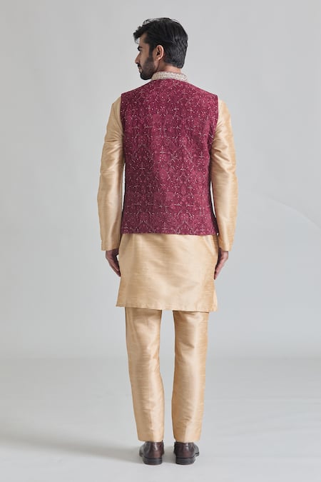 Priti Sahni Floral Stripe Embroidered Bundi Set 