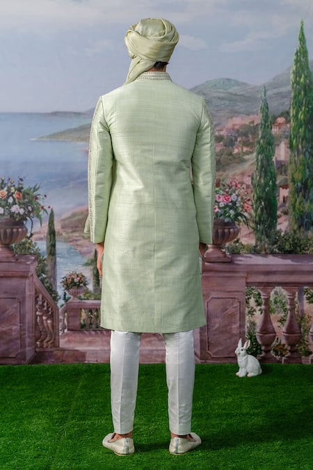 Shop House Of Koa Green Sherwani Raw Silk Embroidery Zardozi Set at Aza Fashions Shop_House Of Koa_Green Sherwani Raw Silk Embroidery Zardozi Set _at_Aza_Fashions