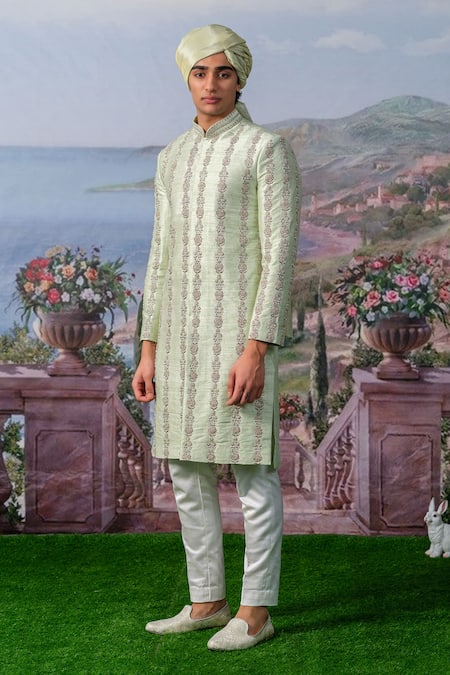 House Of Koa Green Sherwani Raw Silk Embroidery Zardozi Set Online at Aza Fashions House Of Koa_Green Sherwani Raw Silk Embroidery Zardozi Set _Online_at_Aza_Fashions