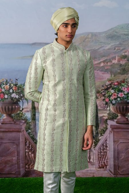 Buy House Of Koa Green Sherwani Raw Silk Embroidery Zardozi Set Online at Aza Fashions Buy_House Of Koa_Green Sherwani Raw Silk Embroidery Zardozi Set _Online_at_Aza_Fashions