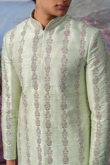 Shop House Of Koa Green Sherwani Raw Silk Embroidery Zardozi Set Online at Aza Fashions Shop_House Of Koa_Green Sherwani Raw Silk Embroidery Zardozi Set _Online_at_Aza_Fashions