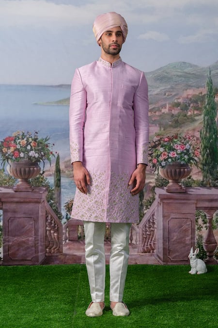 House Of Koa Ralph Floral Border Embroidered Sherwani Set 