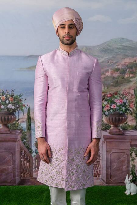 House Of Koa Pink Embroidery Zardozi Ralph Floral Border Sherwani Set Online at Aza Fashions House Of Koa_Pink Embroidery Zardozi Ralph Floral Border Sherwani Set _Online_at_Aza_Fashions