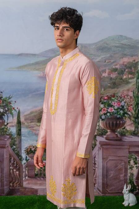 House Of Koa Pink Chanderi Silk, , Satin Zari, Espen Zardozi Kurta Set Online at Aza Fashions House Of Koa_Pink Chanderi Silk, , Satin Zari, Espen Zardozi Kurta Set _Online_at_Aza_Fashions
