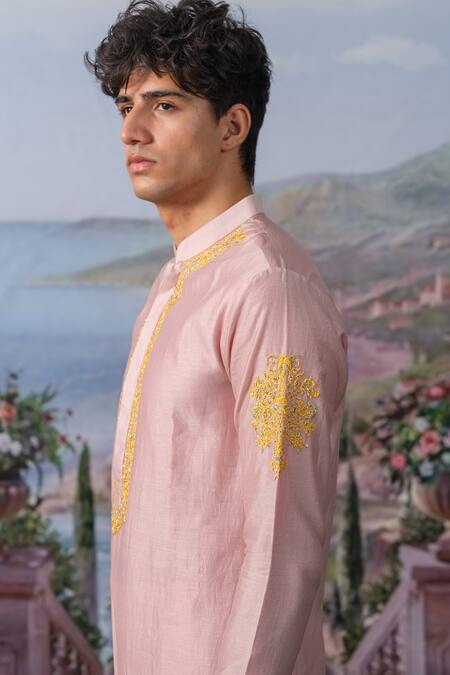 Shop House Of Koa Pink Chanderi Silk, , Satin Zari, Espen Zardozi Kurta Set Online at Aza Fashions Shop_House Of Koa_Pink Chanderi Silk, , Satin Zari, Espen Zardozi Kurta Set _Online_at_Aza_Fashions