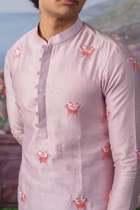 House Of Koa_Purple Silk Pearls, Sequins Lynx Floral Embroidered Kurta Set _Online_at_Aza_Fashions