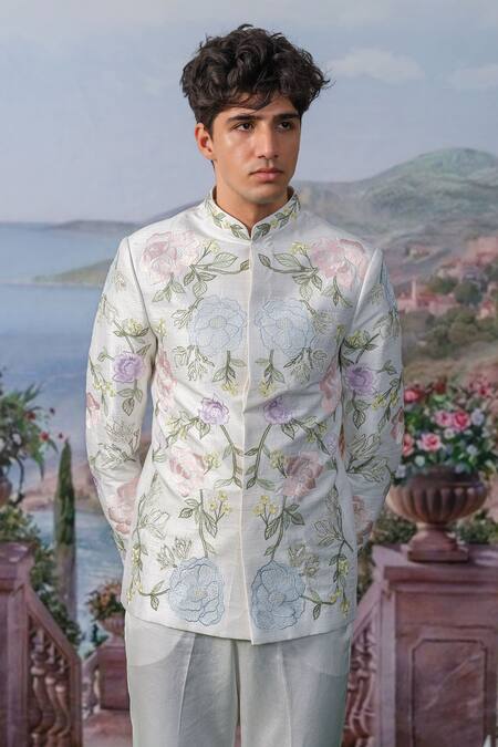 Buy House Of Koa White Embroidery Thread Earl Zardozi Bandhgala Set Online at Aza Fashions Buy_House Of Koa_White Embroidery Thread Earl Zardozi Bandhgala Set _Online_at_Aza_Fashions