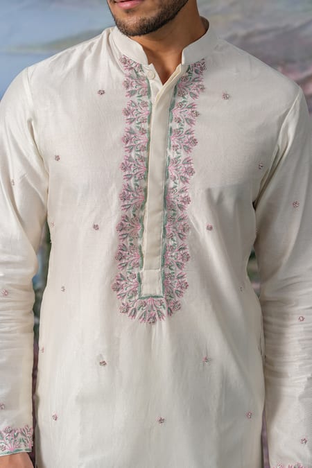 Buy House Of Koa Off White Chanderi Silk, , Satin Zari, Edwin Kurta With Pant Online at Aza Fashions Buy_House Of Koa_Off White Chanderi Silk, , Satin Zari, Edwin Kurta With Pant _Online_at_Aza_Fashions