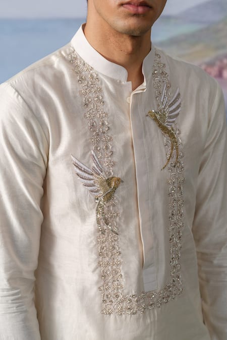 Buy_House Of Koa_Off White Chanderi Silk, , Willow Hand Embroidered Kurta With Pant _Online_at_Aza_Fashions