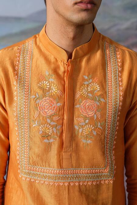 Buy House Of Koa Orange Chanderi Silk, , Satin Zari, Camber Bodice Kurta With Pant Online at Aza Fashions Buy_House Of Koa_Orange Chanderi Silk, , Satin Zari, Camber Bodice Kurta With Pant _Online_at_Aza_Fashions