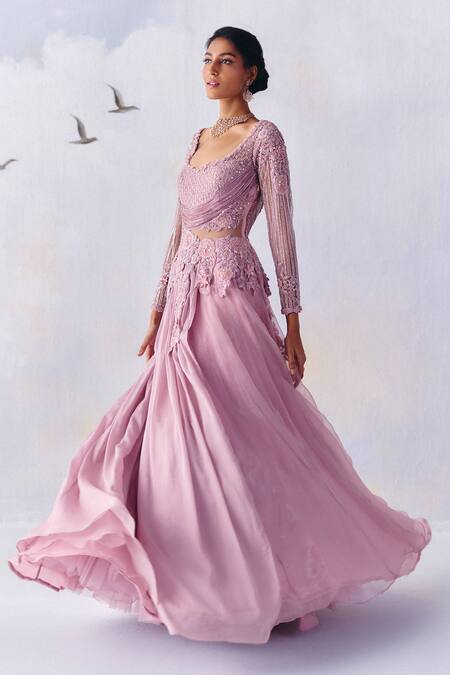 Awigna_Purple Net, Georgette, Organza Embroidery, Sequins Chloe Enchanted Garden Gown _Online_at_Aza_Fashions