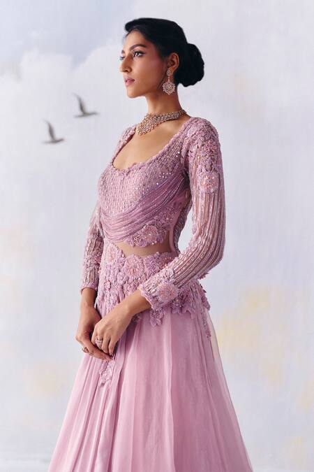 Buy_Awigna_Purple Net, Georgette, Organza Embroidery, Sequins Chloe Enchanted Garden Gown _Online_at_Aza_Fashions