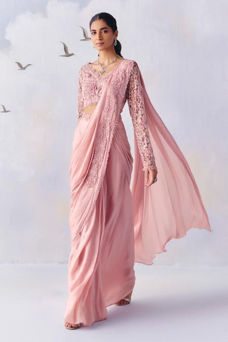 Awigna Claire Persian Bloom Pallu Embroidered Pre-Draped Saree With Blouse 