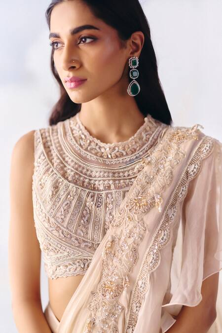 Awigna Ivory Net, Delilah Buttercup Embroidered Pre-draped Ruffle Saree With Blouse Online at Aza Fashions Awigna_Ivory Net, Delilah Buttercup Embroidered Pre-draped Ruffle Saree With Blouse _Online_at_Aza_Fashions