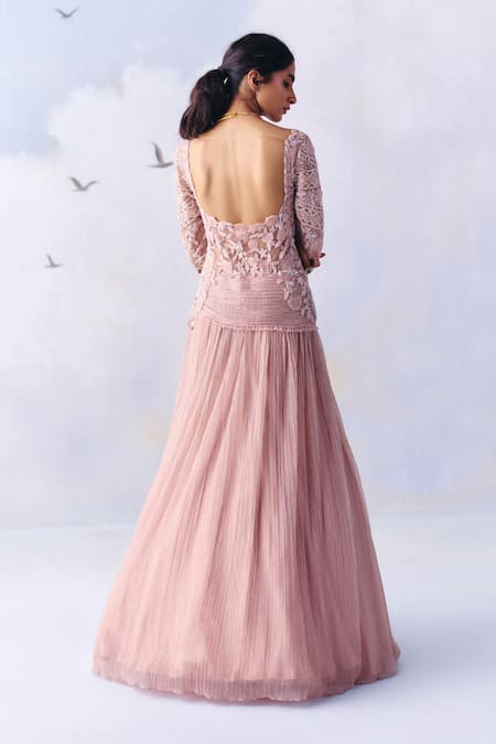 Awigna Emily Ivy Bloom Plisse Draped Gown 